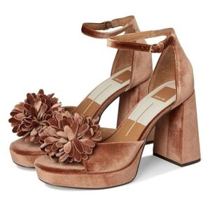 🤎▪️Dolce Vita ▪️Women Perel Flower Dark Rose Velvet Platform High Heel Dress